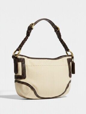 Y2K Coach Raffia Mini Shoulder Bag with Dark Brown Leather & Rope Trim
